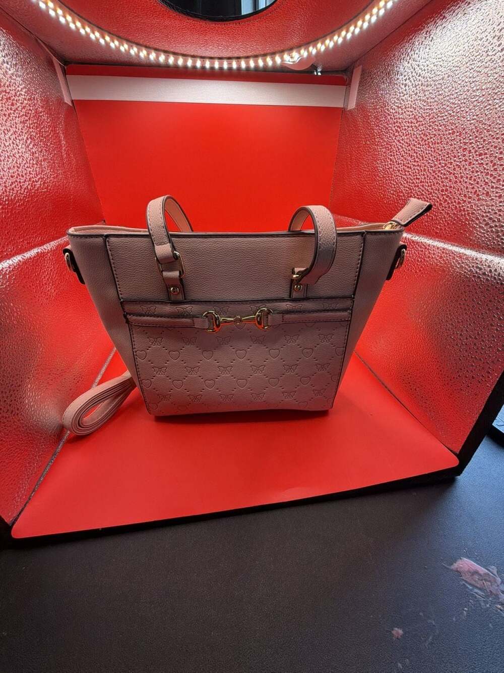 Steve Madden Mauve Vegan Leather Butterfly Heart Embossed Satchel Handbag